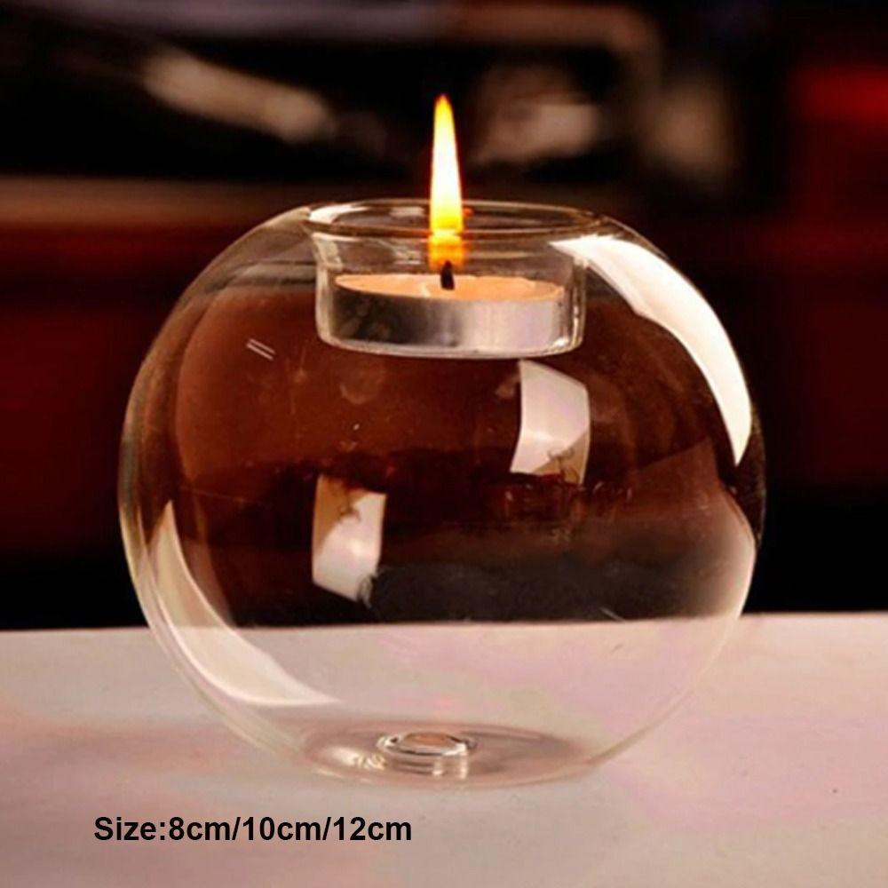 Glass Round Hollow Candle Holder Transparent Glass  Candle Holder  Wedding