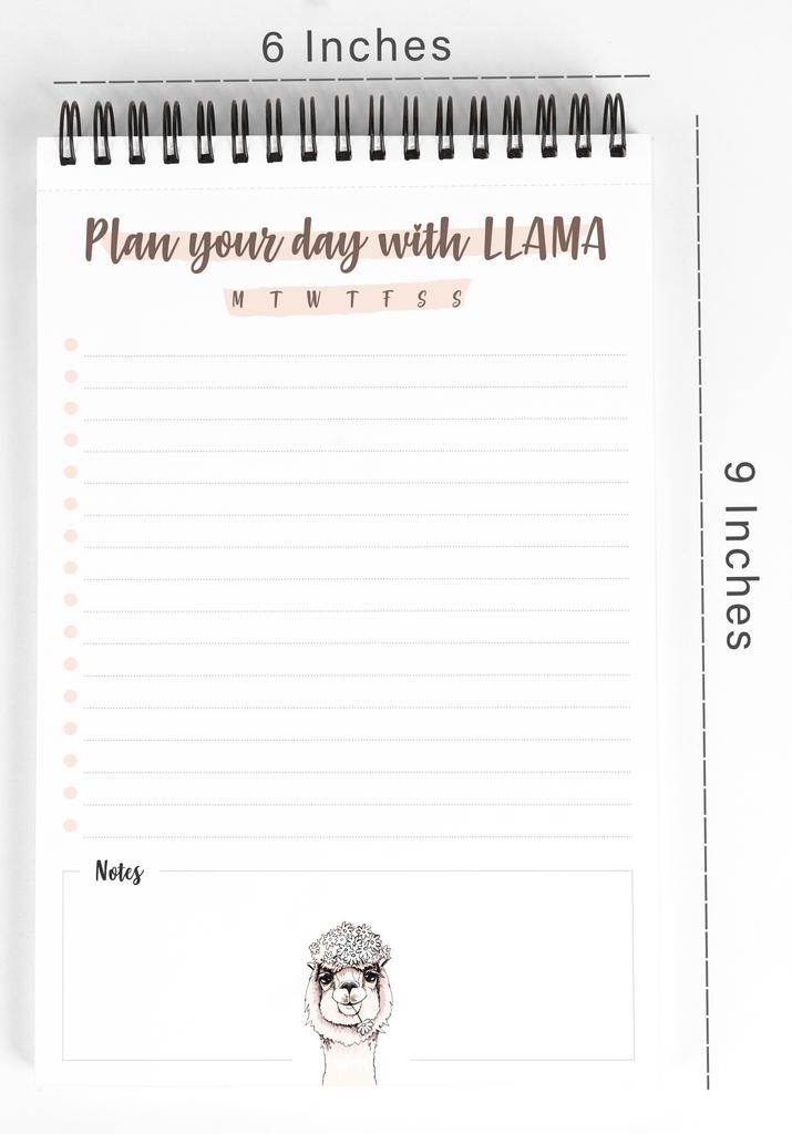 Inkdotpot To Do List Notepad – 6” X 9” Paper Stationery, Plan Your Day With Llama Spiral Notepad Daily Checklist-(50 Sheets)