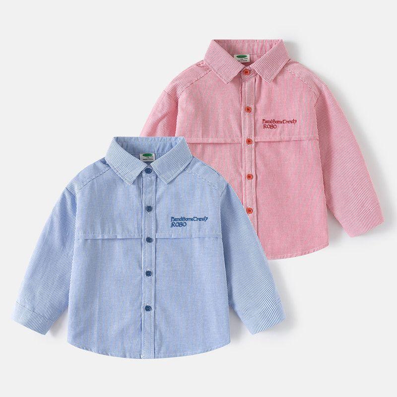 Spring and Autumn Children's Clothing, Children's Long-Sleeved Shirts, Boys' Cardigans, Letter Collar Tops, Baby Boys' Striped Casual Shirts