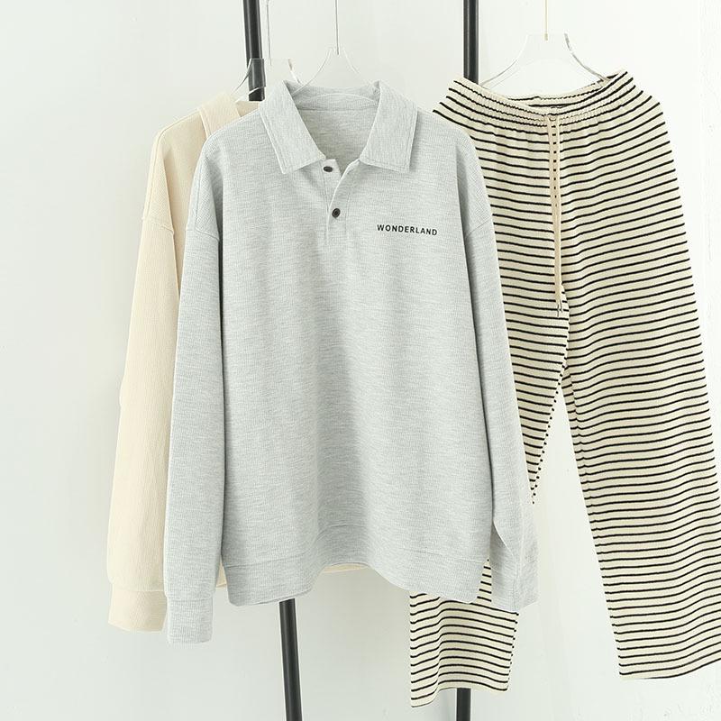 Ретро Толстовка-поло свободного кроя с длинным рукавом - Универсальный повседневный стиль для студентов и инфлюенсеров
