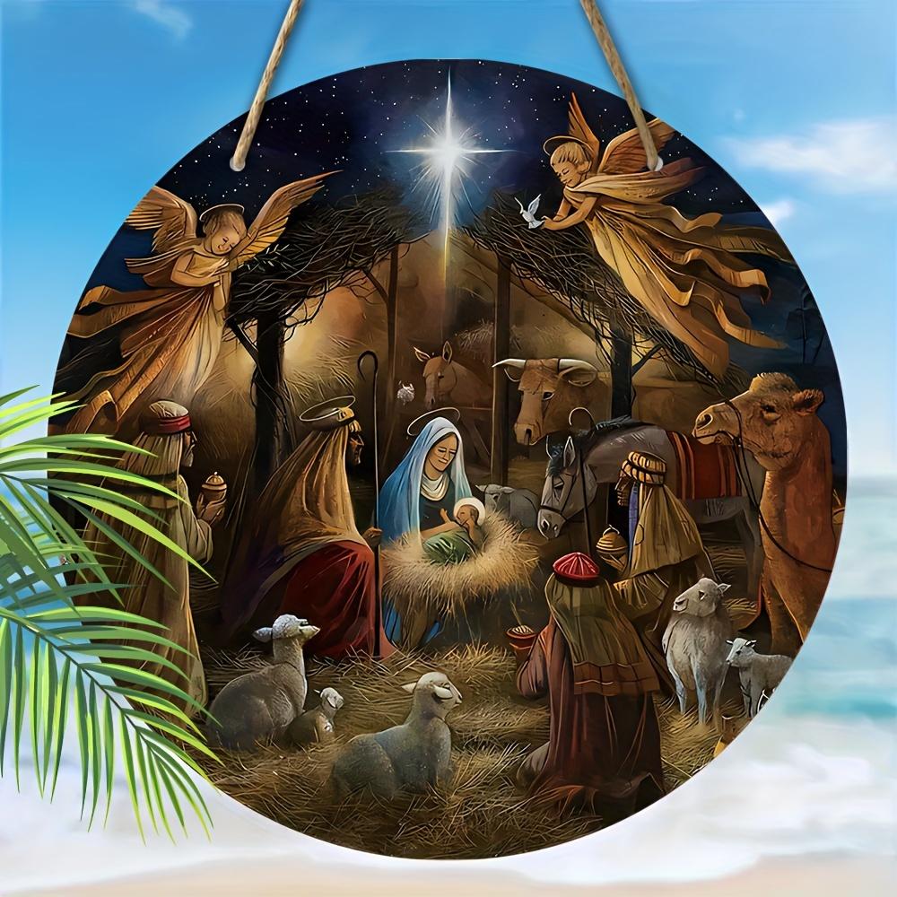 5 шт. очаровательных деревянных рождественских венков-знаков размером 7,87 дюйма - дизайн с изображением ангелов и животных, идеально подходит для украшения входной двери, крыльца или окна | Идеальный подарок