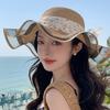 Breathable Wide Brim Sun Hat Pearl Fisherman Sunshade Cap Vacation Lace Streamers Straw Hat  Travel