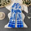 Summer Women Vintage Designer Print Holiday Chic Boho Thin Wide Leg Ankle Length Pant