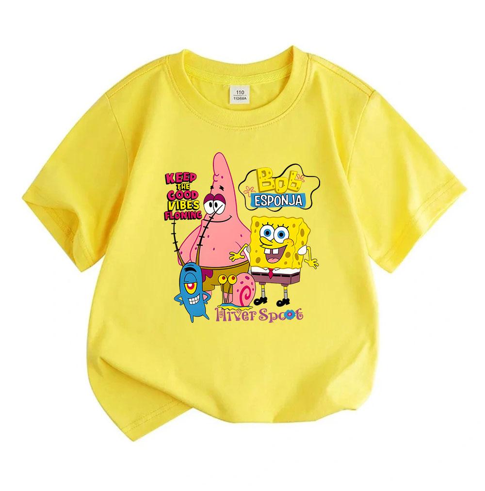 Kids Boys Girls 100% Cotton Short Sleeve T-shirt, Cute Cartoon Character Print Casual Crew Neck Tee, Comfortable Lightweight Top for Daily Wear in All