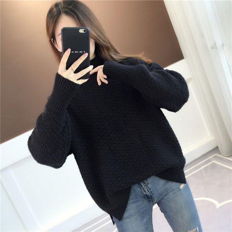 Зимний женский толстый полувысокий свитер для женщинЖенский свободный свитер на осень/зиму