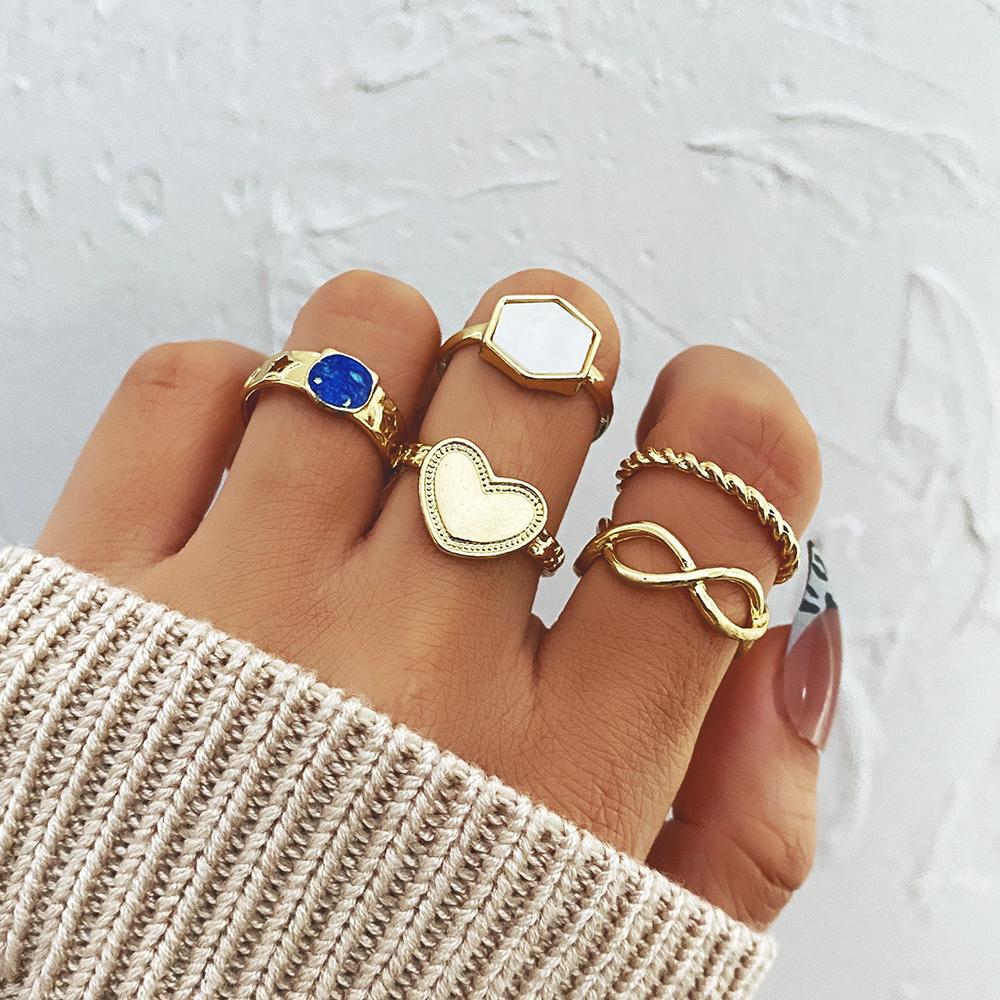 Модный комплект колец в стиле ретро для женщин, панк-металл, простая личность, кольцо со звездой и сердцем, ювелирное изделие, подарок