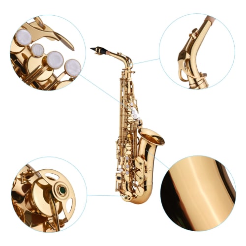 KONGNY Sax Saxophone Alto Saxophone Eb E Flat with Engraved Pattern Mouthpiece, Cleaning Brush, Cleaning Cloth, Gloves, and Strap. Perfect for Band Pr