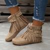 Women's Solid Color Stylish Boots, Side Zipper Buckle Straps & Tassel Decor Boots, Winter Plush Round Toe Ankle Shoes