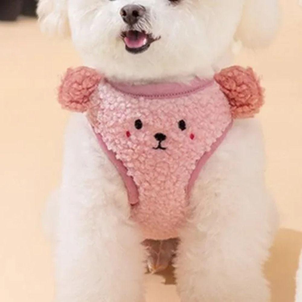 Adjustable Vest Pet Harness Leash Lamb Velvet Dog Walking Rope Pet Chest Strap Set  Medium Puppy