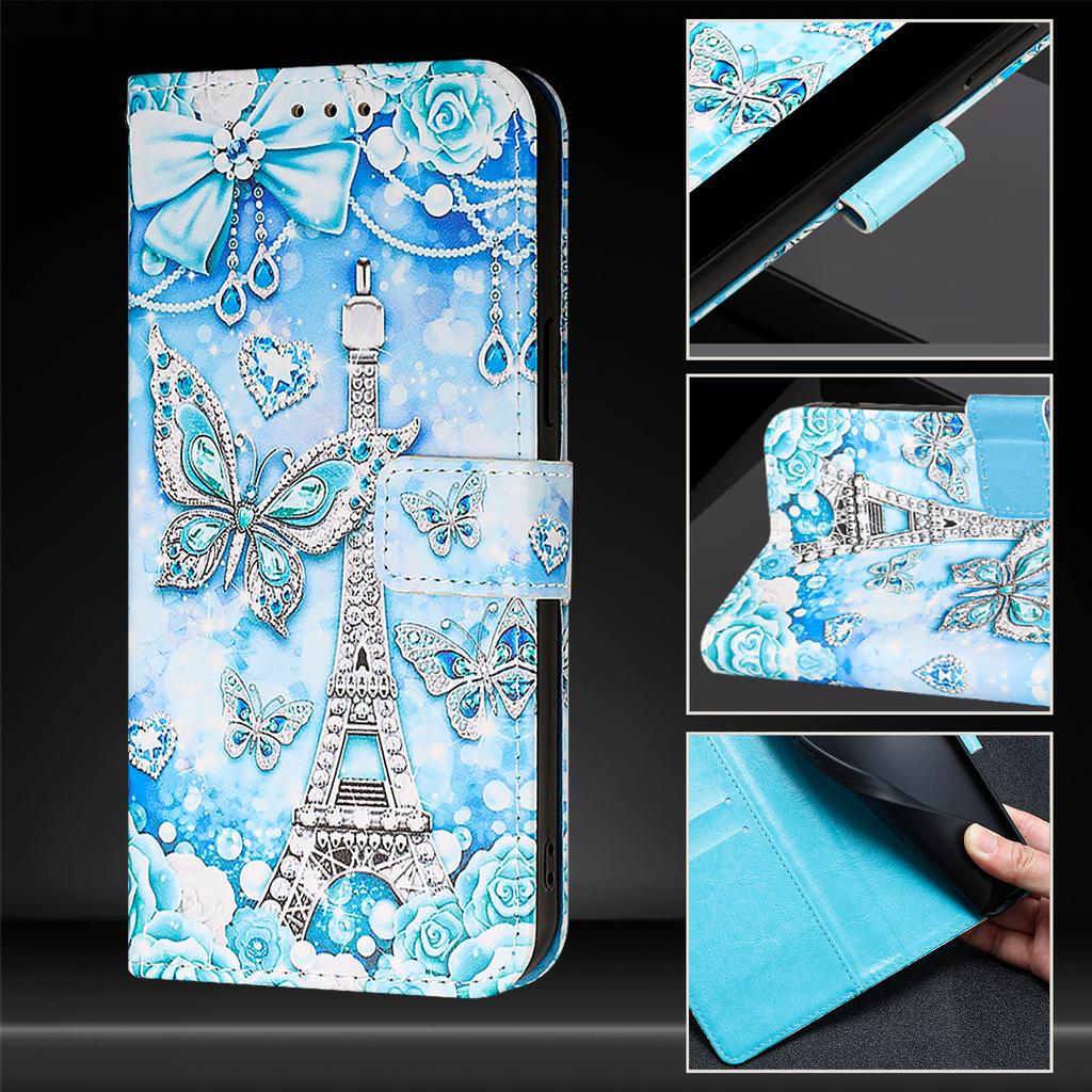 Eiffel Tower Butterfly Dream Pattern PU Leather Magnetic Shockproof Case for iPhone,Samsung,Huawei,Xiaomi,vivo,Oppo,Moto,Tecno,TCL,ZTE,Infinix...More