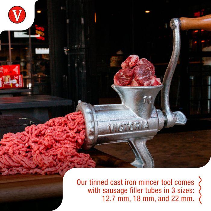 Hachoir à Viande Manuel, Poussoir Saucisses, Chorizo, Hachoir à Saucisses, Fonte Victoria 30049 Chromé