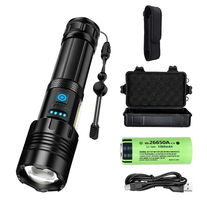 Aluminum Alloy Rechargeable P70 Flashlight High Power Waterproof Torch Light Zoomable with Storage Box Handheld Flash Light