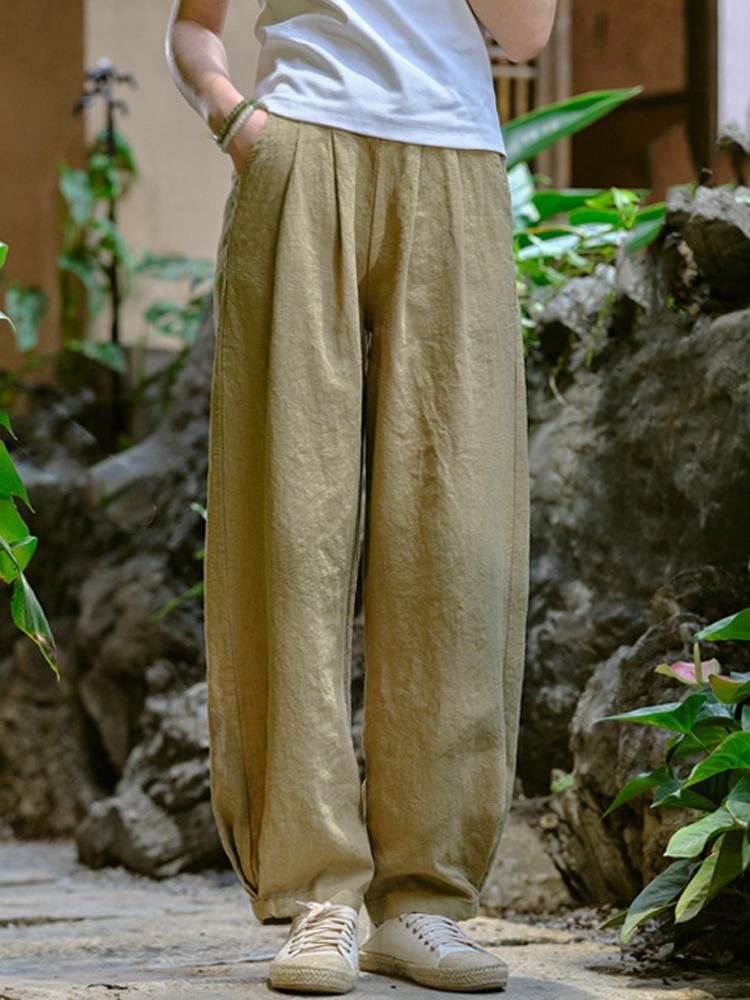 Johnature Women Loose Cotton Linen Casual Pants Solid Color Elastic Waist Lantern Pants Spring Female Trousers