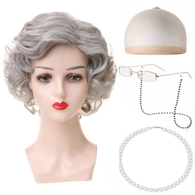 High-quality Short Curly Old Man And Old Woman Costume Wig Set For Events