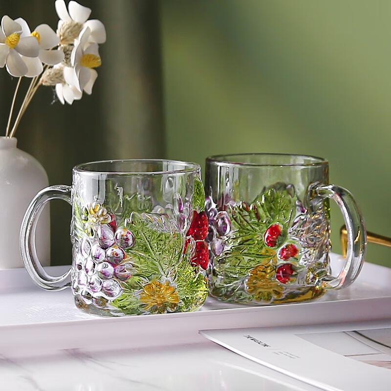 Ручная роспись Flavinmci, дизайн с виноградом, кружки из боросиликатного стекла, набор из 2 штук