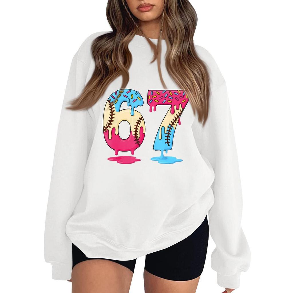 Women's Fashionable Casual Long-Sleeved Round-Neck Printed Pullover Sweatshirt