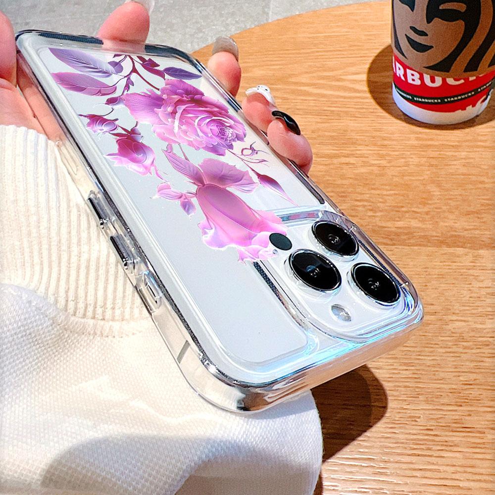 Фиолетово-розовые розы прозрачный чехол для телефона для iPhone 14 15 16 13 12 11 17 Pro Max 12 13 Mini мягкий чехол