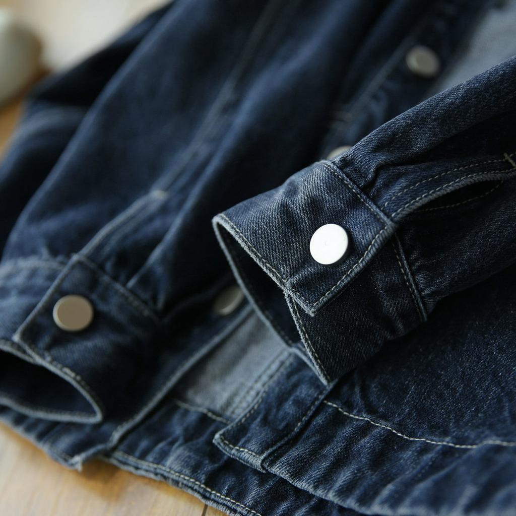 Темно-синяя джинсовая куртка женская весенне-осенняя, уменьшающая возраст, модный силуэт, всепогодная, свободная и тонкая, короткая куртка, тренд