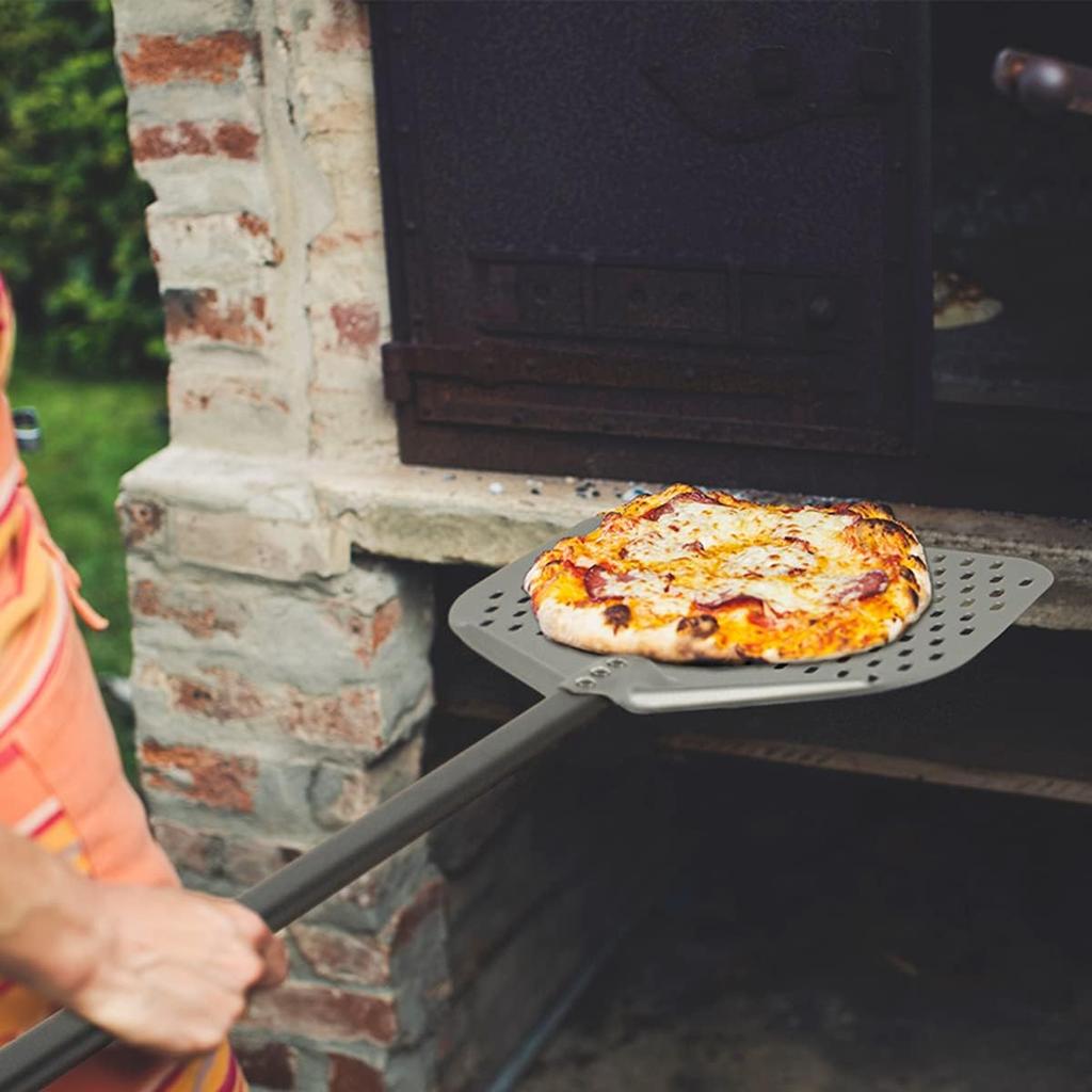 Pizza Turning Peel, 12 x 14 Inch Perforated Pizza Peel, 35 inches Long Handle Pizza Paddle, Professional Lightweight Anodized Aluminum Pizza Spatula