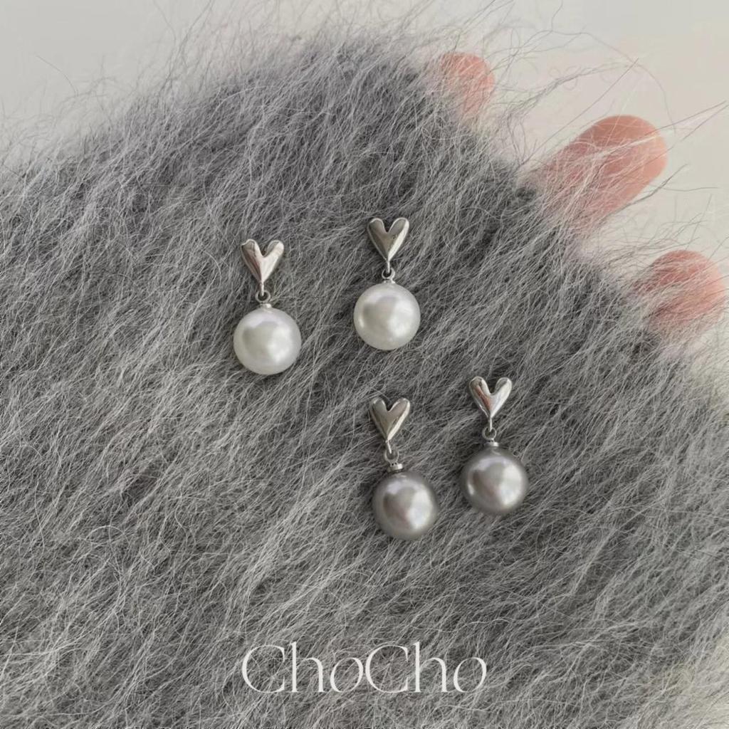 Серебряные серьги с сердечками и жемчугом с иглами из серебра 925 пробы