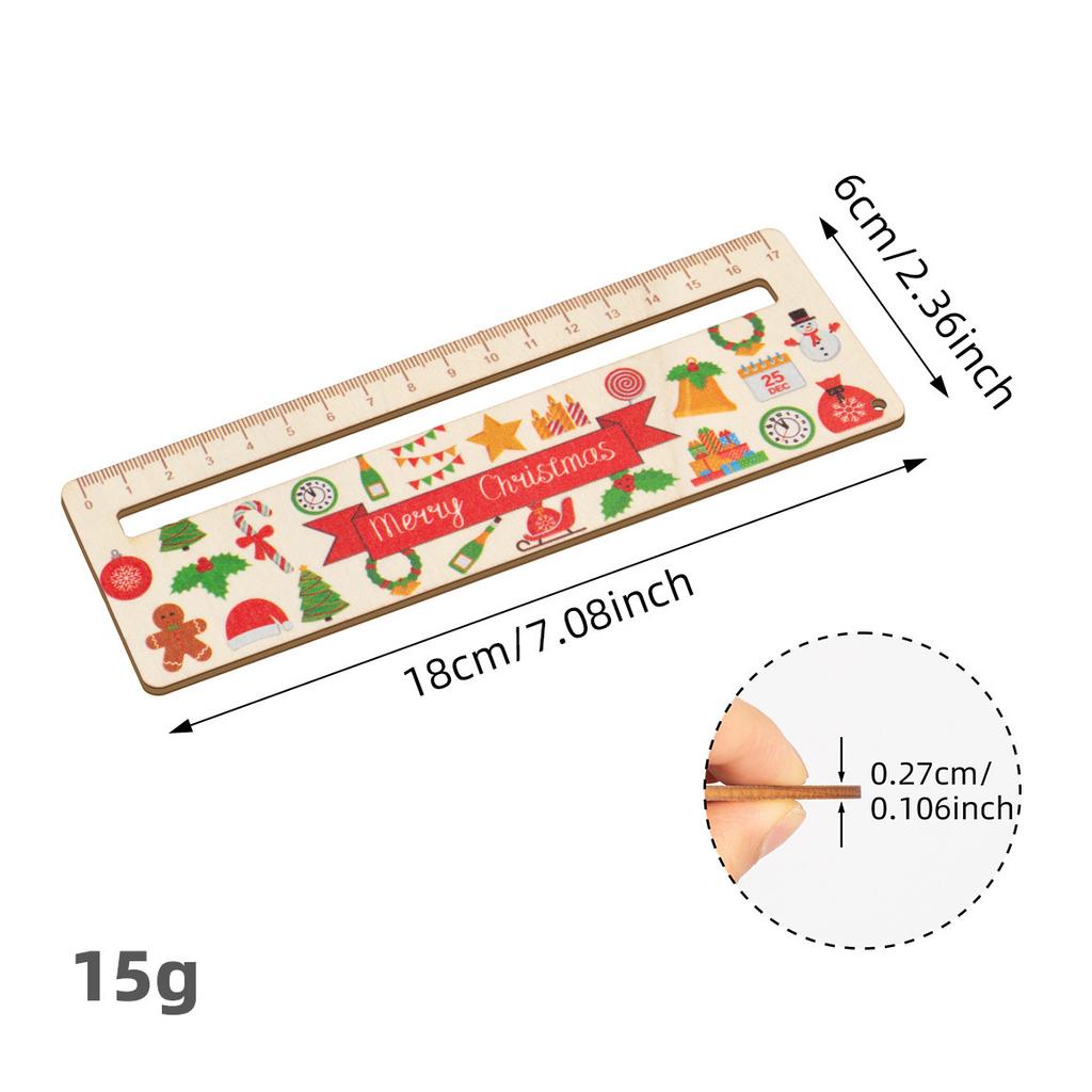 1 Piece Cute Cartoon Wood Straight Ruler Kawaii Tools Stationery Cartoon Drawing Christmas Gift Office School Measuring