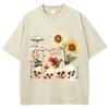 Casual Women Cotton Washed T-Shirt Skull Head Sunflower Print Tees Street Oversize Tops Fashion O-Neck Clothes