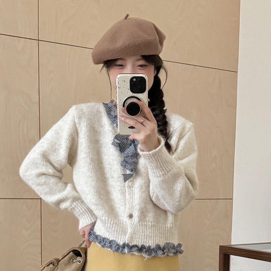 Корейский шик, кардиган из трикотажа с оборками и бантом - Женский осенний дизайн