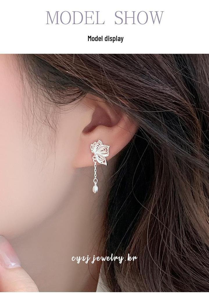 Серьги Cui Yan из стерлингового серебра S925, корейские, милые, полые, с кисточками-бабочками, для женщин - Высококлассный нишевый стиль