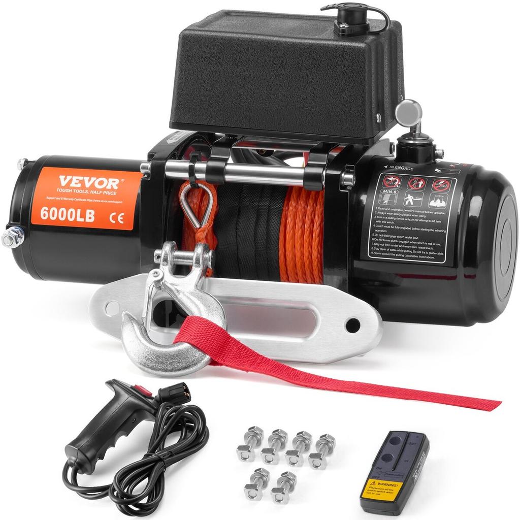 Electric Winch for Truck 6000 lb Synthetic Rope Waterproof Remote Control