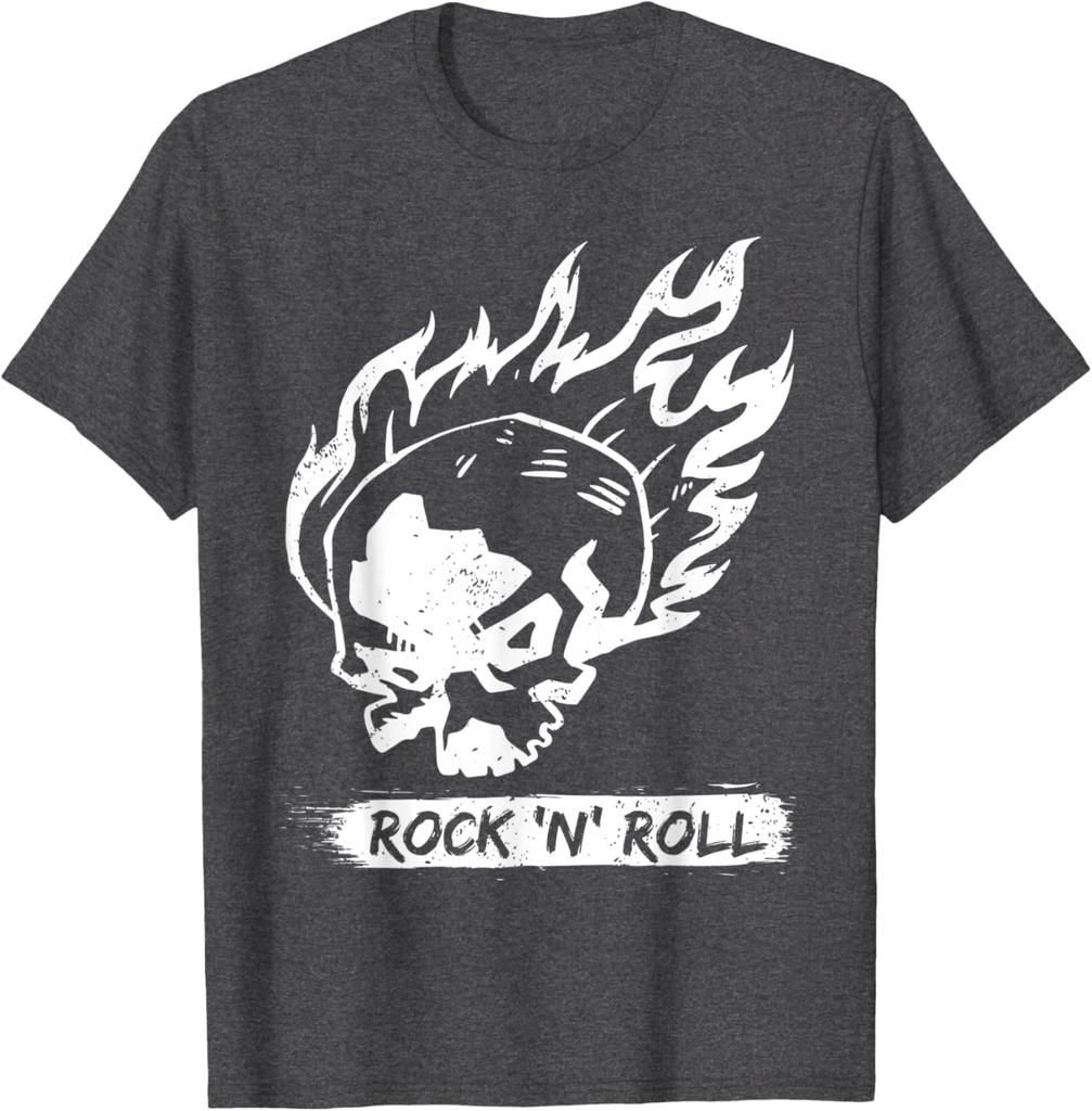 Хипстерская футболка с принтом 'Пылающий Череп Rock N Roll', повседневная, хлопковая, с коротким рукавом