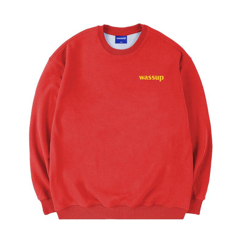 Wassup Trendy Brand Letter Logo American-Style Heavyweight Sweatshirt for Men and Women, Loose Casual Base Layer Crew Neck Top for Spring and Autumn