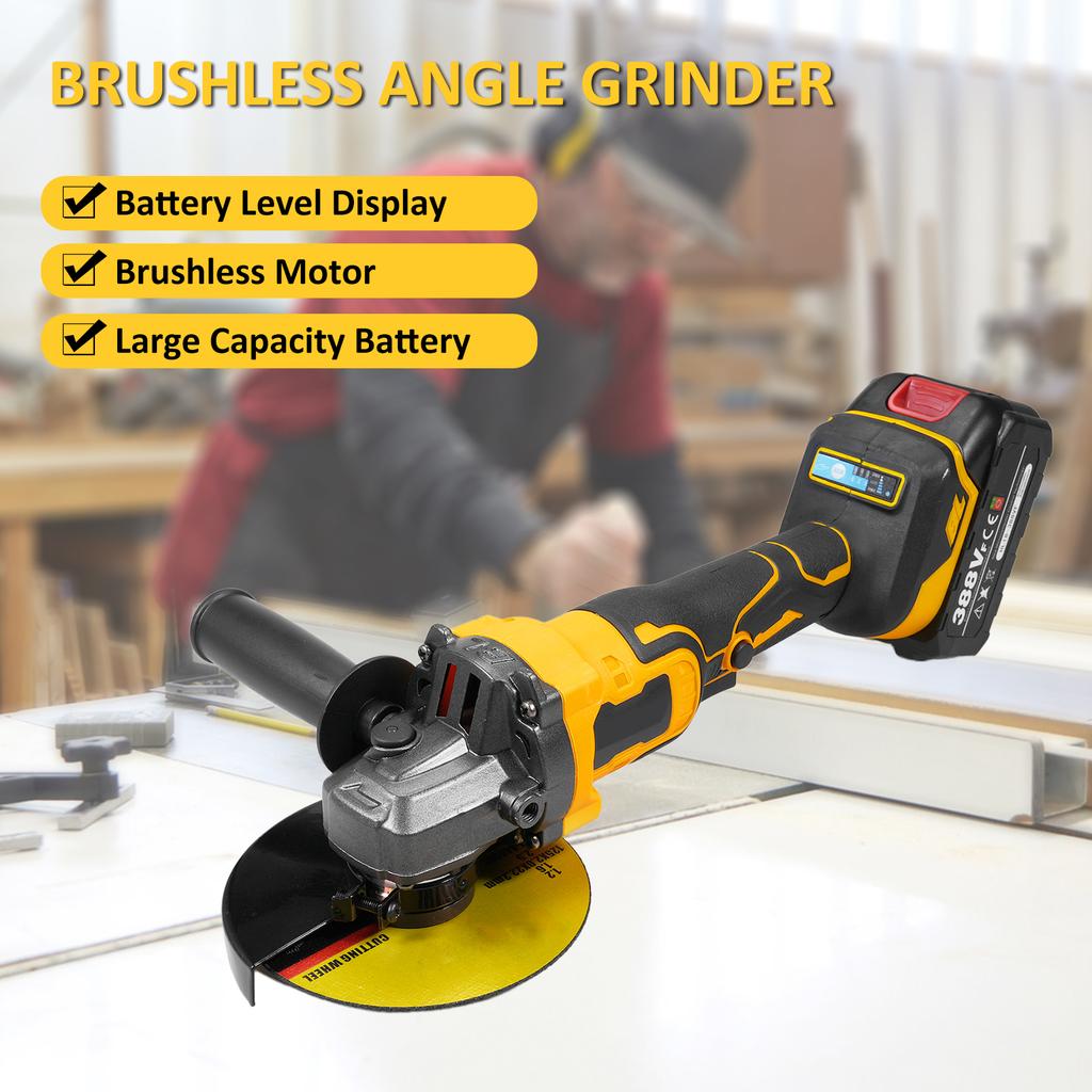 Angle Grinder Tool Cordless Angle Grinder 18V 10000RPM Powerful Brushless Motor Battery Grinder Tool for Cutting Polishing with Auxiliary Handle