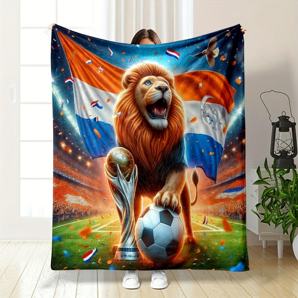 Soccer Lion Trophy Designed Flannel blanket for bedroom, living room, sofa, and nap