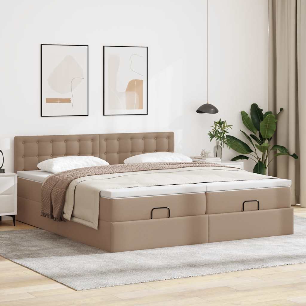 Ottoman Bed with Mattresses and LEDs Cappuccino 180x200 cm Artificial Leather