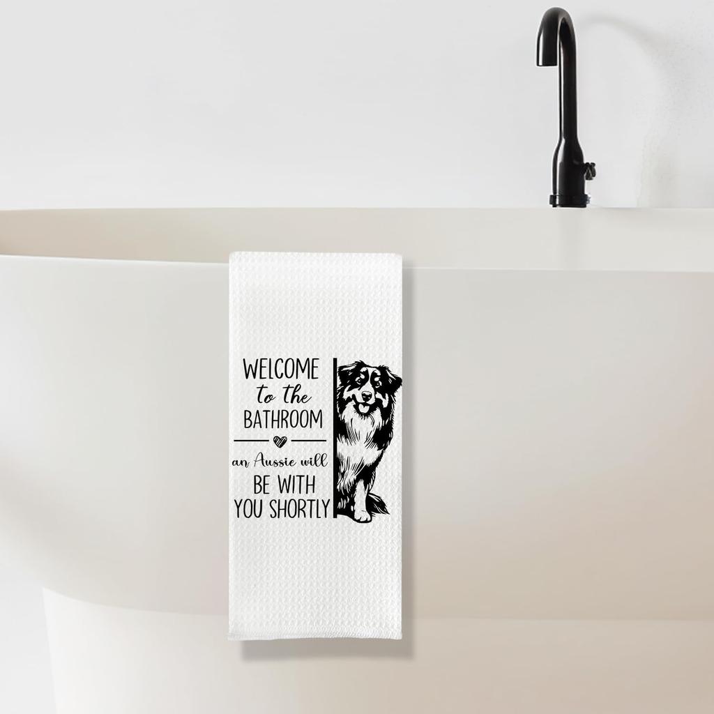 Funny Australian Shepherd Bathroom Hand Towels, Aussie Dog Gifts for Women, Australian Shepherd Gifts, Dog Mom Lovers Gift Decorative Hand Towel for