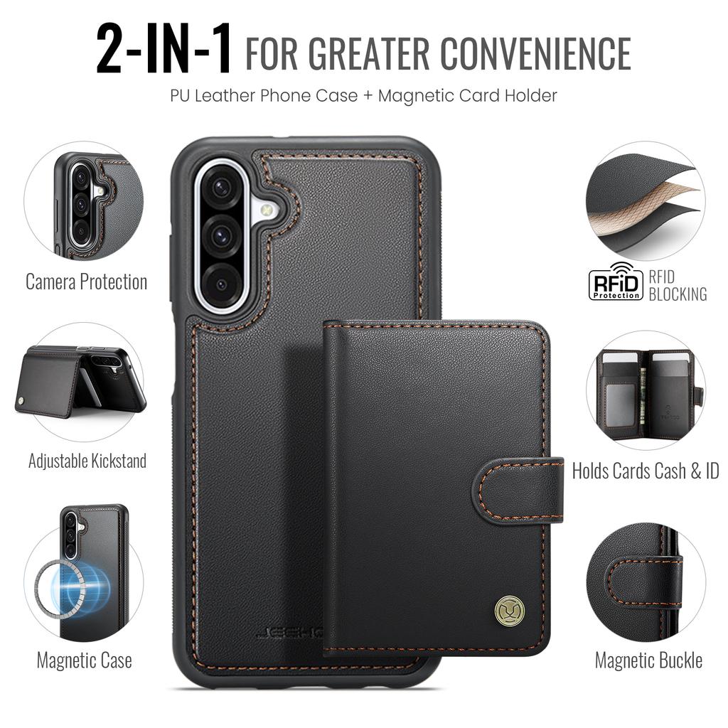 For Samsung Galaxy A26 5G Case JEEHOOD J09 RFID Blocking Card Holder Leather Back Phone Cover Magnetic Case