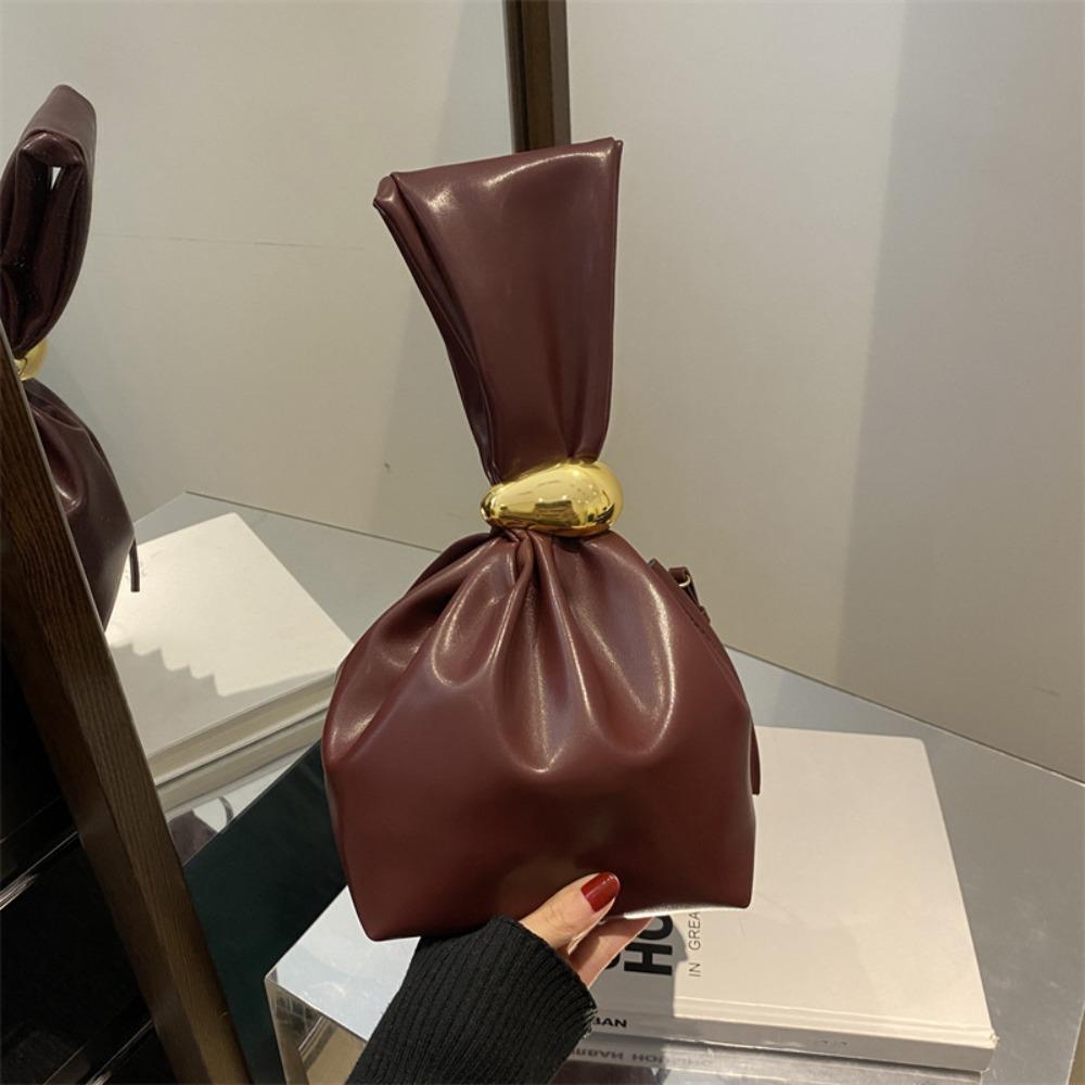 Solid color PU Leather Clutch Bag Side Zipper Pleated Bucket Bag Retro Party Evening Bag Daily