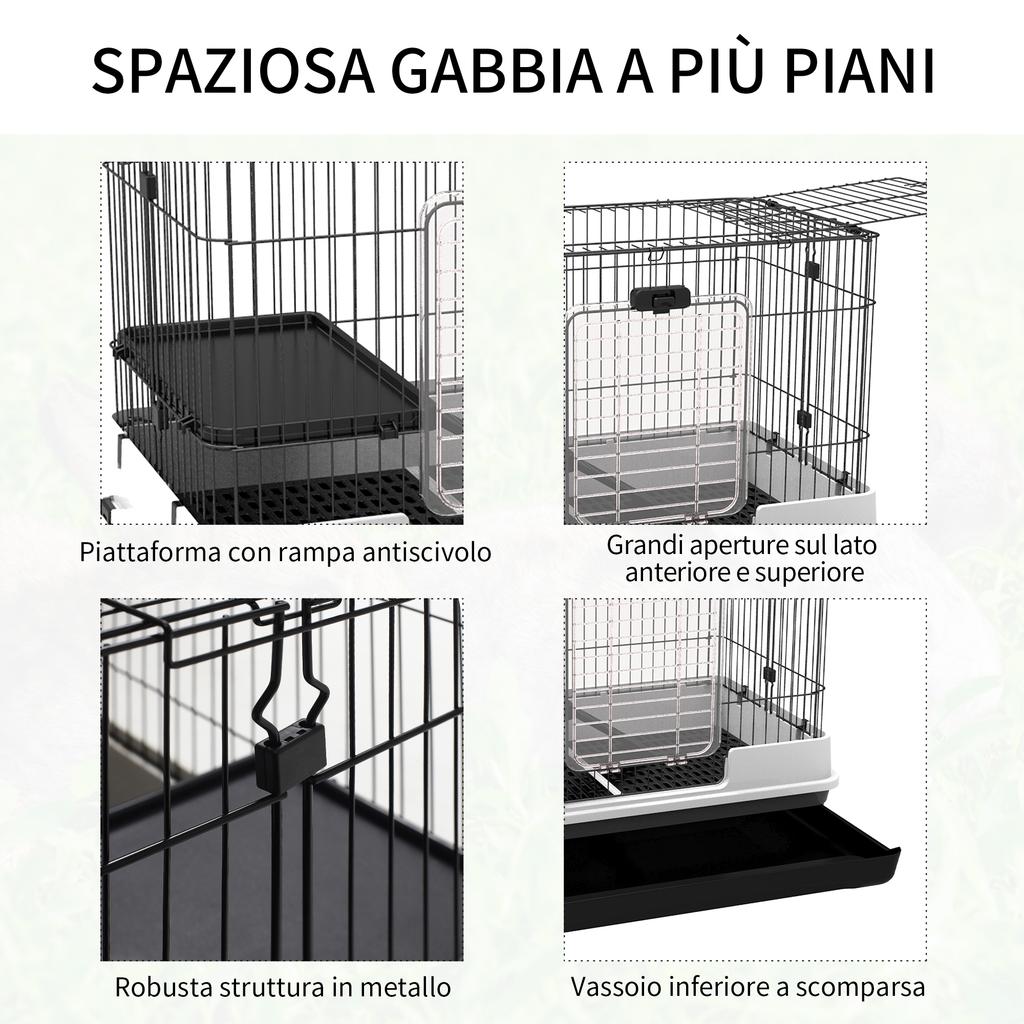 Small Cage for Rabbits Guinea Pigs in Black Metal with 2 Doors and Pull-Out Tray 81.2x52.7x70cm