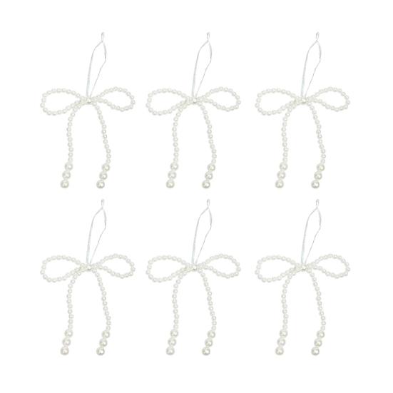 Рождественские украшения в виде банта из искусственного жемчуга, белые банты из бусин из искусственного жемчуга, подвесное украшение, бантик, верхушка для елки для свадьбы, девичника, детского праздника, украшения на день рождения