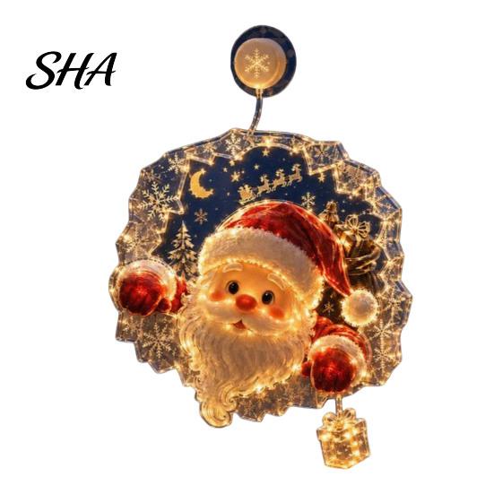 Decorative Light for Bedroom Christmas Suction Cup Window Light, 7.8-Inch Double-Layer Warm LED Battery Powered Festive Hanging Holiday Glass Windows,
