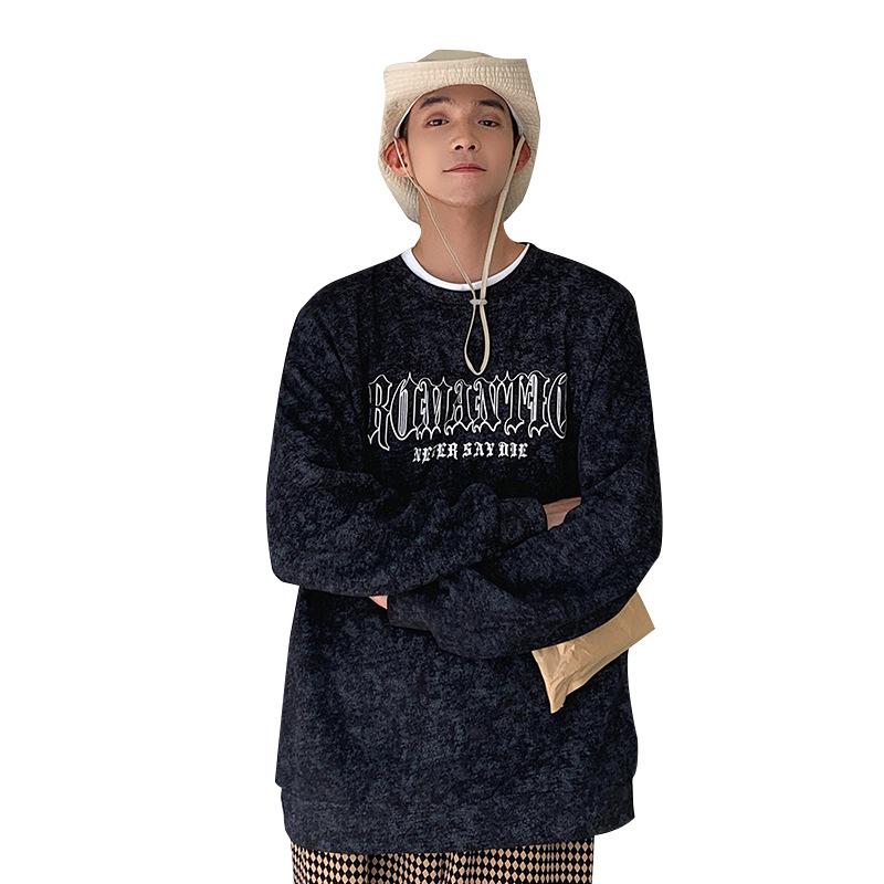Весна и осень новый корейский стиль круглый вырез с буквенным принтом длинный рукав толстовка модная пара интернет знаменитость тот же стиль универсальный топ