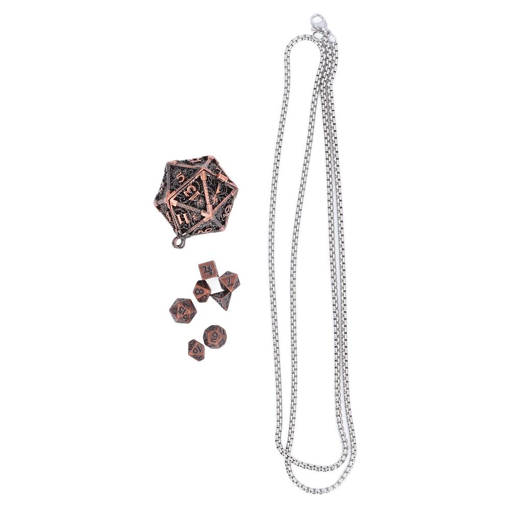 Mini Dice Set Necklace Antique Tiny Small Metal Hollow Polyhedral Portable Toy with Storage Box