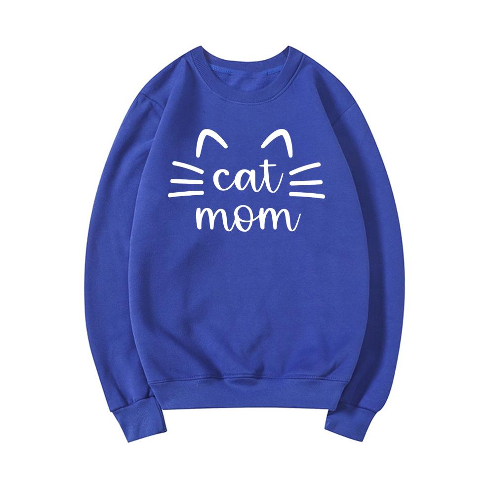 Толстовка Cat Mom Толстовки Cat Mama Подарок Cat Mom Женские толстовки с графическим рисунком Пуловеры с круглым вырезом с длинными рукавами Женский уличный топ