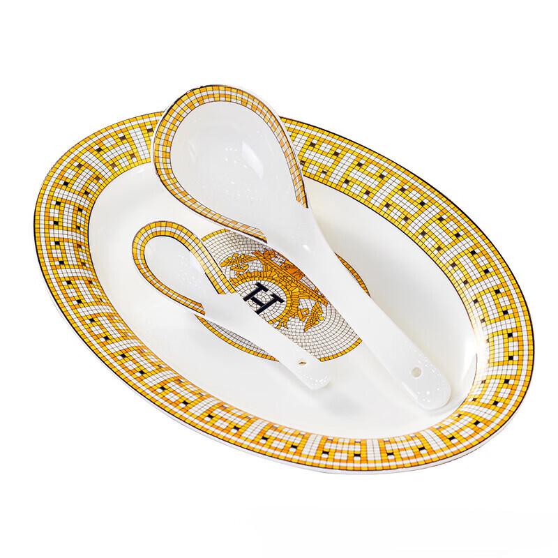 Набор столовой посуды Zhishi из 58 предметов из костяного фарфора с мозаичным декором