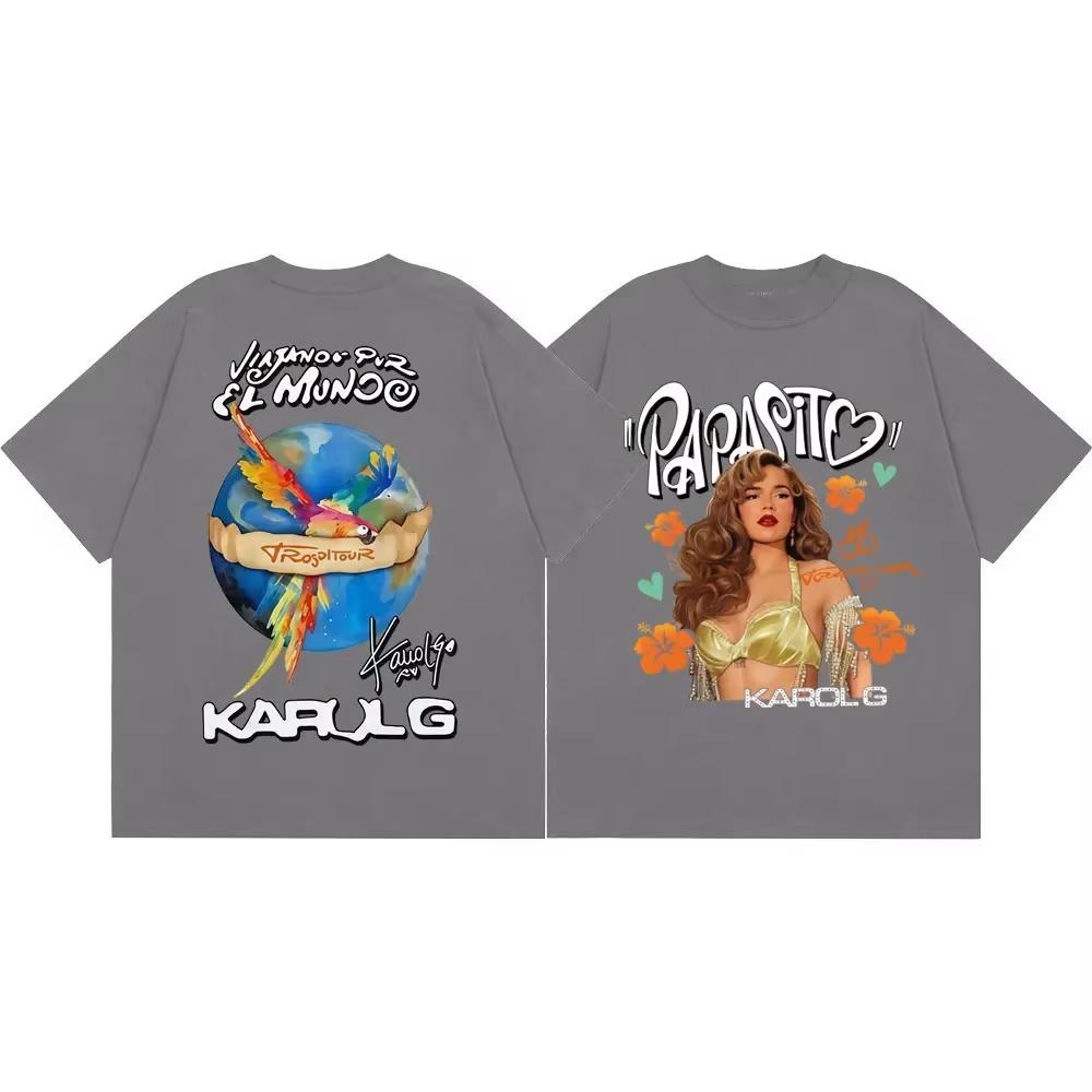 Karol G Tropicoqueta Tour 2026 Двусторонние Футболки с Графикой Мода Y2k Уличная Одежда Футболка Унисекс Унисекс Повседневные Оверсайз Футболки