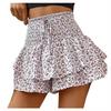 Летние женские шорты с многослойным цветочным принтом, сборками, оборками, лоскутным кроем, эластичной высокой талией, широким поясом, завязками на шнурке, А-силуэт, юбка-подделка для женщин