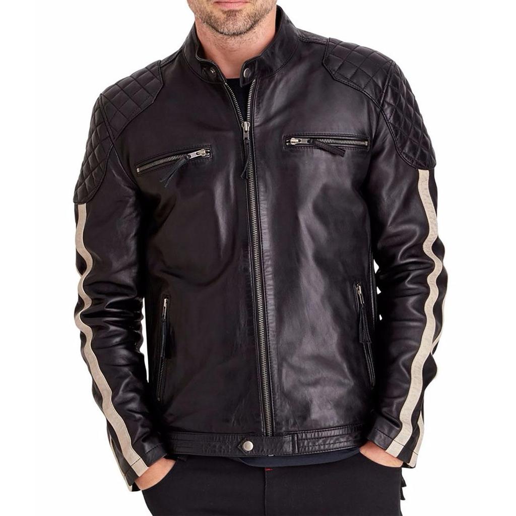 SKINOUTFIT Men's Genuine Lambskin Black Leather Jacket Stylish Motorcycle Bomber Biker Outerwear MJ 217