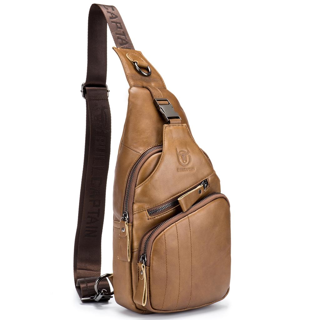 Men Sling Bag Water Resistant Anti Theft Leather Chest Pack Cross Body Bag Shoulder Backpack Casual