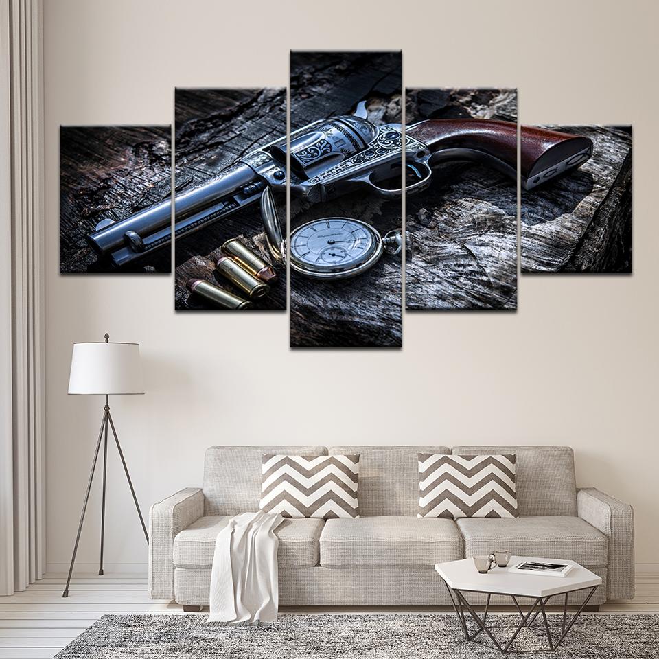 Canvas Printed Modular Poster 5 Panel Weapons Revolver Wall Decorative Pictures Canvas Painting Modern Wall Art Home Decoration No Frame