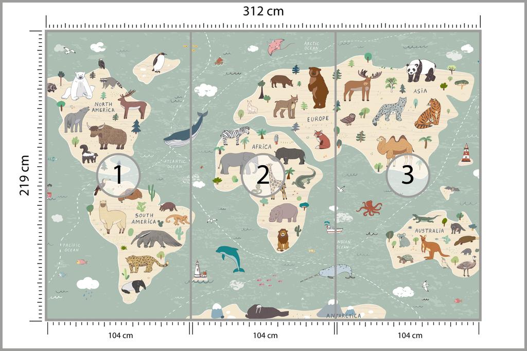 Photomural Colorful World Map Washable Fleece 312x219